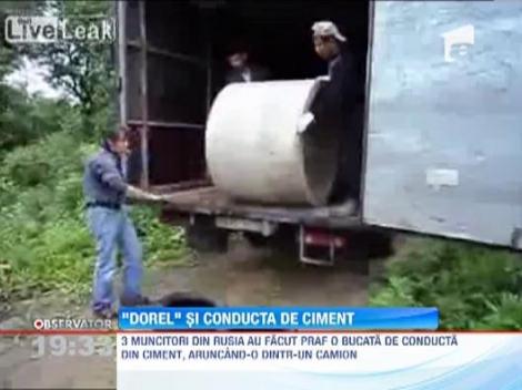 Un "Dorel" din Rusia a facut praf o bucata de conducta din ciment