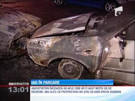 UPDATE! Noua masini si o motocicleta au fost incendiate in cartierul Drumul Taberei. Trei persoane suspectate, duse la audieri
