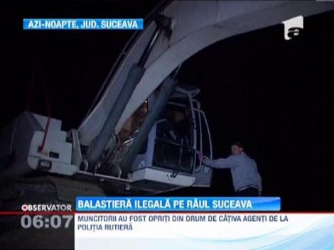Exploatare ilegala de balast pe albia raului Suceava