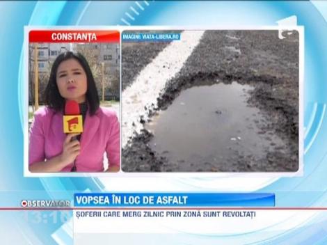 Vopsea in loc de asfalt pe un Drum National din Galati