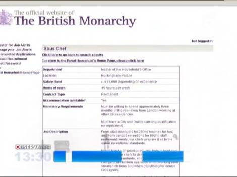 Palatul Buckingham cauta bucatar regal: 2.300 de euro salariul