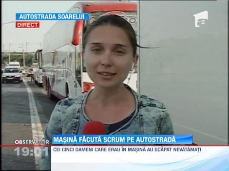 Masina cuprinsa de foc pe Autostrada Soarelui