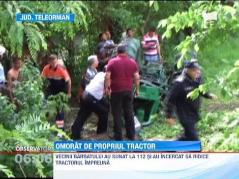 Un barbat din judetul Teleorman a sfarsit sub propriul tractor