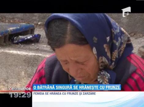 SOCANT! O batrana uitata de lume si de autoritati se hraneste cu frunze ca sa supravietuiasca