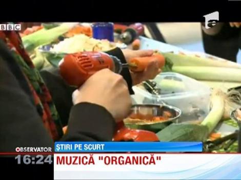 Concert cu instrumente din legume si fructe, la Madrid