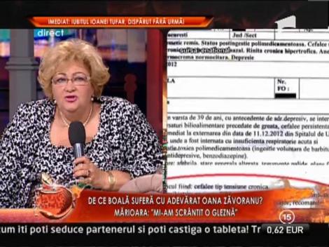 Marioara Zavoranu: "Starea asta de rau a Oanei i se trage de la Pepe"