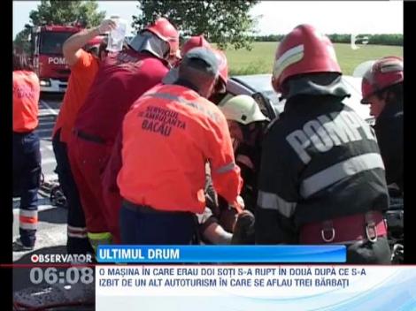 Grav accident rutier in Bacau! Masina in care erau doi soti s-a rupt in doua
