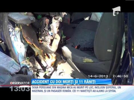 Accident cu doi morti si 11 raniti pe DN58