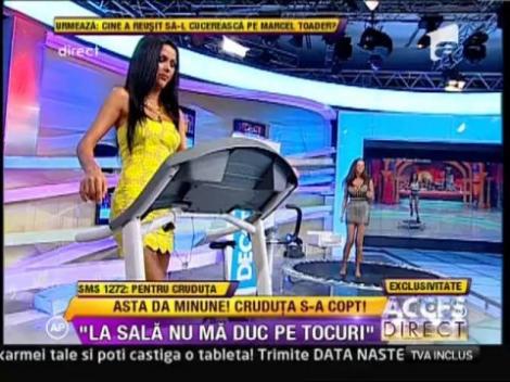 Cruduta a alergat in tocuri pe banda si a sarit pe trambulina!