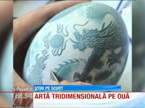Un chinez sculpteaza coaja de ou, iar rezultatul este unul tridimensional