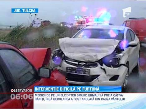 Furtuna din Dobrogea a impiedicat interventia unui elicopter SMURD, la un grav accident rutier