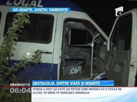 O soferita care a incercat sa evite o femeie beata a lovit in plin un microbuz