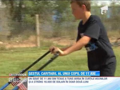 Un copil de 11 ani a adunat 16 mii de dolari in numai doua luni, taind iarba din curtile vecinilor
