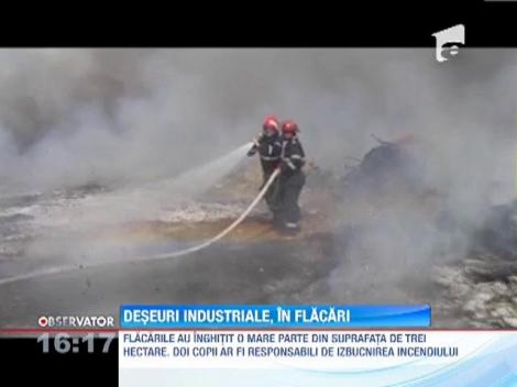 Incendiu puternic pe o rampa de deseuri industriale situata in apropiere de Baia Mare