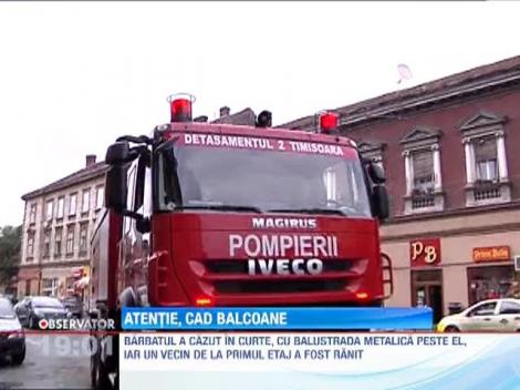 Timisoara: Un balcon de la etajul 2 al unei cladiri s-a prabusit cu unul dintre locatari