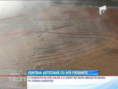 Arteziana pe strada Garofitei din Bacau: O conducta sparta arunca apa pana la etajul patru