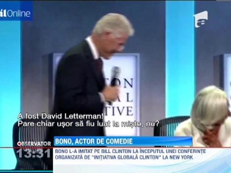 Bono de la U2 este si actor! L-a imitat impecabil pe fostul presedinte american Bill Clinton