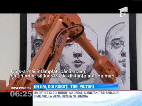 3 tablouri identice au fost create, simultan, cu ajutorul unor roboti