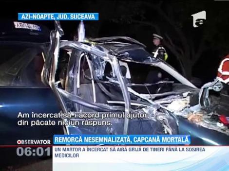 Grav accident de circulatie in Suceava! Un tanar a intrat cu masina intr-o remorca nesemnalizata