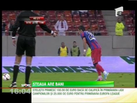 Stelistii primesc 100.000 de euro daca se califica in primavara Ligii Campionilor si 25.000 de euro pentru Europa League