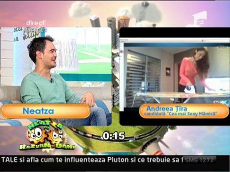Andreea, concurenta pentru "Cea mai sexy mamica", a dansat si calcat rufe, in direct, la "Neatza"
