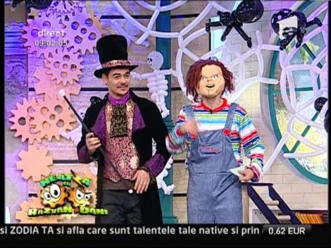Papusa Chucky si Contele Dracula, in platoul de la "Neatza"