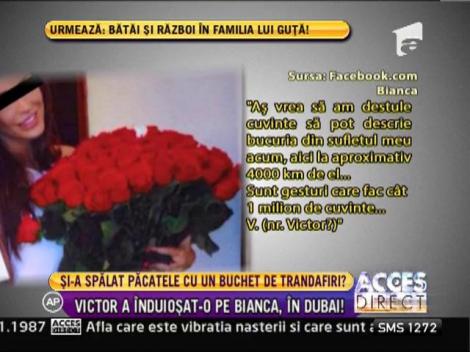 Bianca, surprinsa de Victor cu un buchet de trandafiri