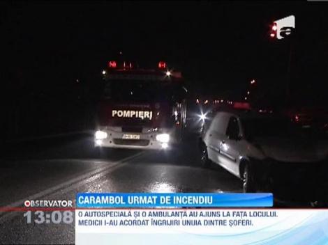 Carambol urmat de incendiu pe o şosea din Capitală