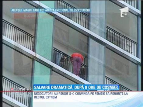 Femeia care ameninţa că se aruncă în gol de la etajul 13 al unui bloc din Capitală a fost salvată