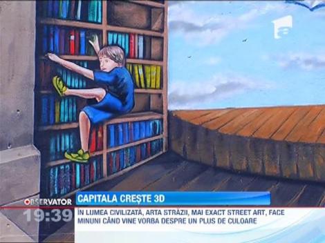 Capitala creşte 3D! Câţiva artişti au realizat prima pictură tridimensională pe o şcoală din România!