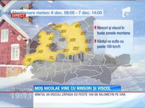 Moş Nicolae vine cu ninsori şi viscol