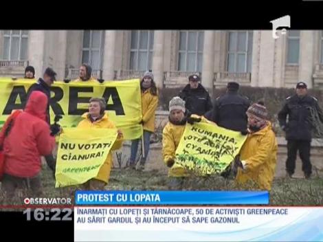 Activiștii Greepeace au căutat aur în buricul Capitalei.Casa Poporului a fost El Dorado