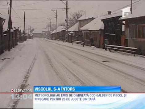 Cod galben de viscol şi ninsori pentru 26 de judeţe din ţară