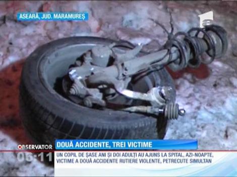 Două accidente rutiere petrecute simultan s-au soldat cu trei răniţi