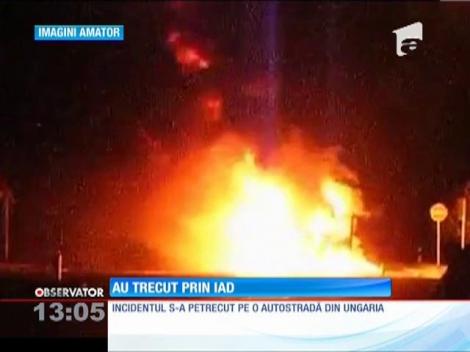 Autocar cu români, în flăcări pe o autostradă din Ungaria