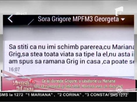 Mariana este dezamăgită pentru că familia lui Grigore nu o simpatizează