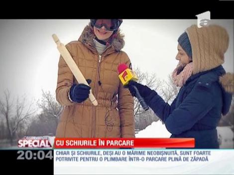 Roxana Ciuhulescu, cu schiurile in parcare