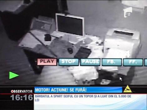 A furat cu totul un seif şi a încercat să-l spargă cu toporul, chiar în primarie