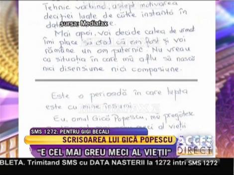 Scrisoare din închisoare a lui Gică Popescu