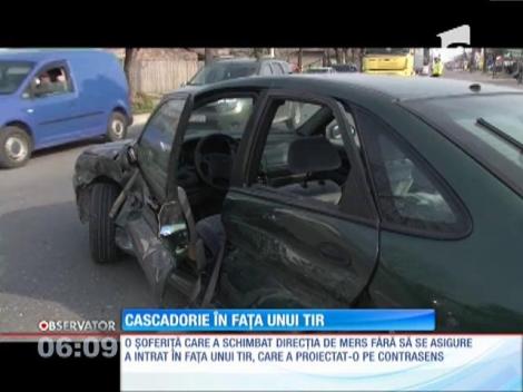 Cascadorie în fața unui TIR