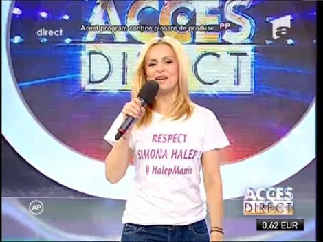 Toată România o susține! Simona Gherghe a apărut la "Acces Direct" purtând un tricou cu Simona Halep