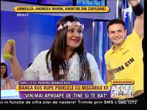 Bianca Rus, exerciţii fizice în platoul emisiumii "Acces Direct"