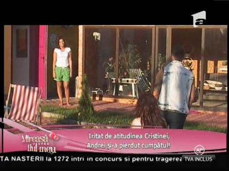 Ceartă fără precedent la ”Mireasă pentru fiul meu”: Andrei s-a enervat pe Cristina și a aruncat cu o tigaie