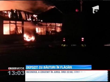 Un depozit de băuturi alcoolice a luat foc
