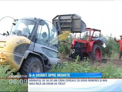 Un tractorist fost spulberat de un tren de călători