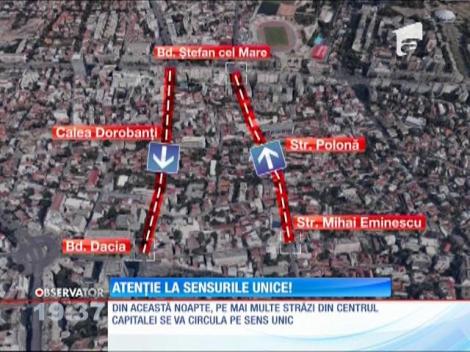 Pe mai multe străzi din centrul Capitalei se va cirula pe sens unic, de la ora 0