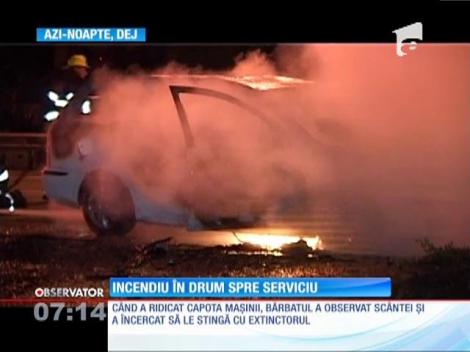 Maşină în flăcări, în Dej