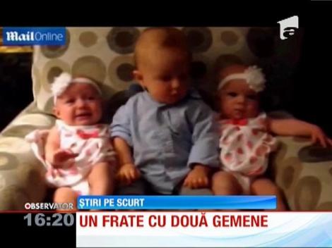 Reacţia unui copilaş care îşi cunoaşte pentru prima dată surorile gemene