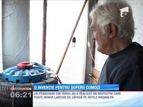 Dispozitivul care montează lanțurile de zăpadă pe roțile mașinilor