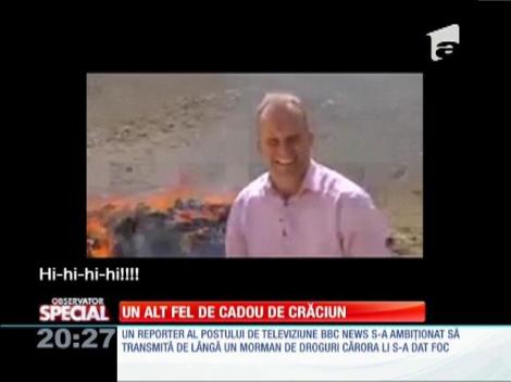 Special! Reporter drogat în timpul unei transmisii live cu fumul de la mai multe tone de droguri arse